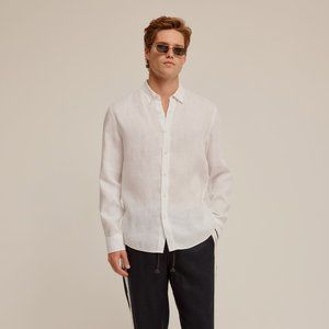 Venroy men 100% linen long sleeve button down shirt sz S